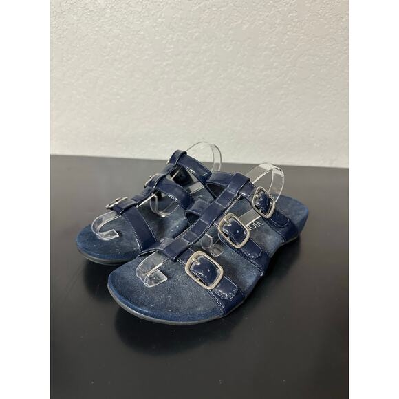 Vionic Misa Slide Sandal Women 9 Patent Leather Comfort Orthotic Silver Buckle - Picture 3 of 8